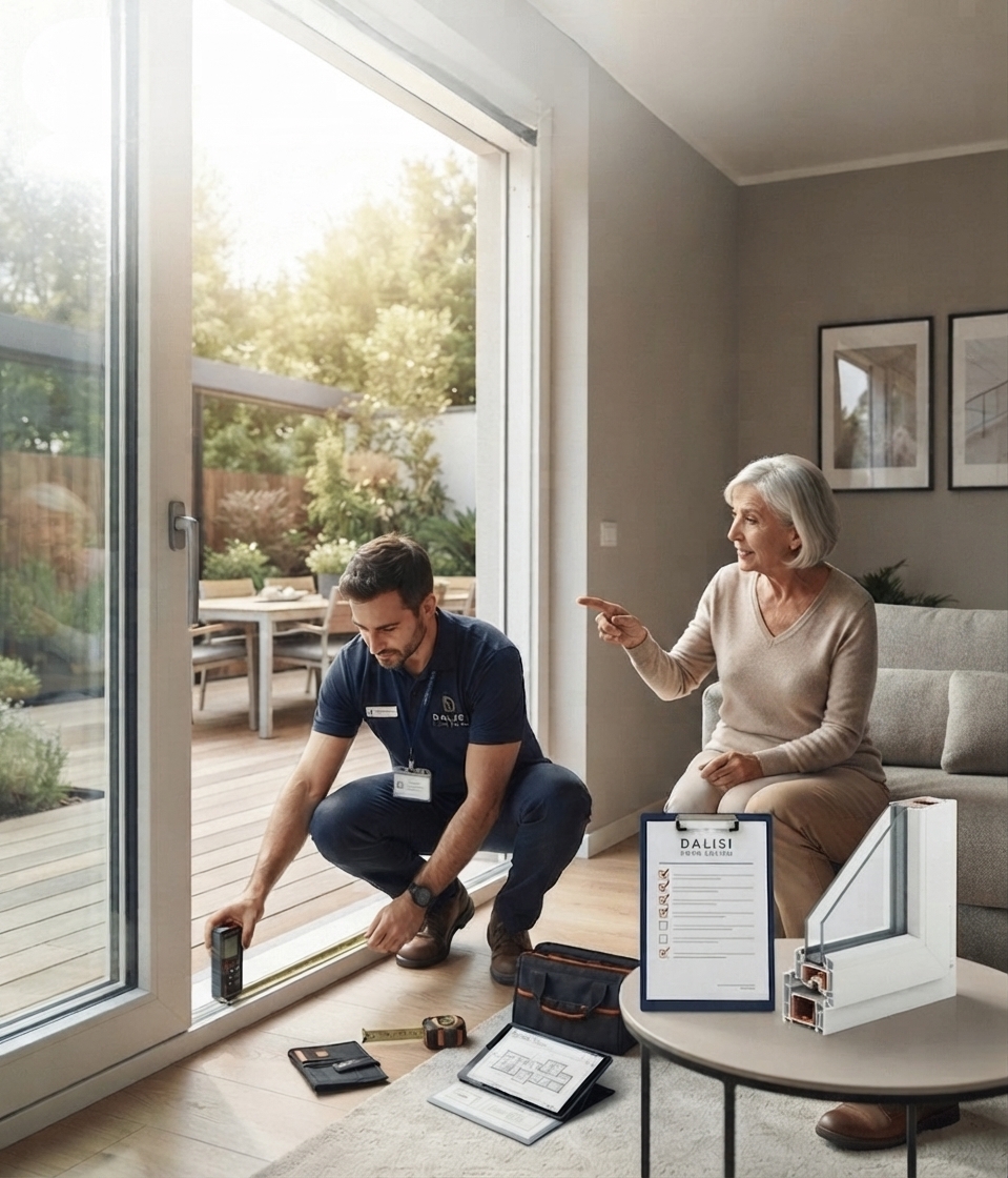 tecnico Dalisi Home Design durante il sopralluogo per la sostituzione infissi in pvc