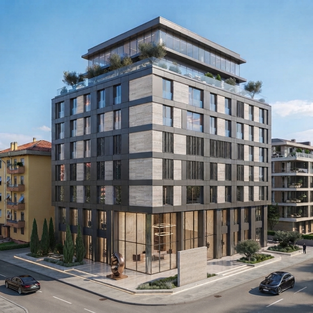 Facciata ventilata in grès porcellanato realizzata da Dalisi Home Design a Milano