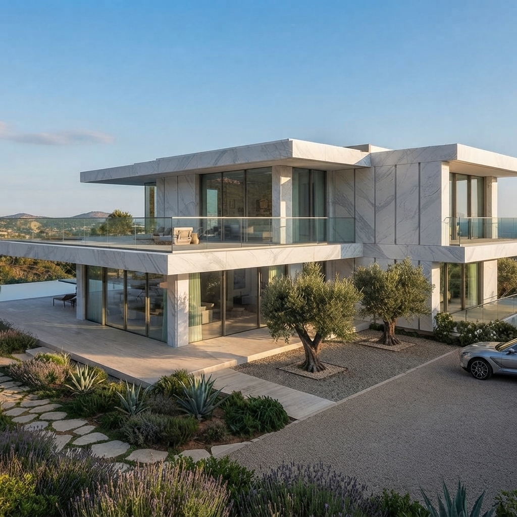 Facciata ventilata in marmo naturale realizzata da Dalisi Home Design a Milano